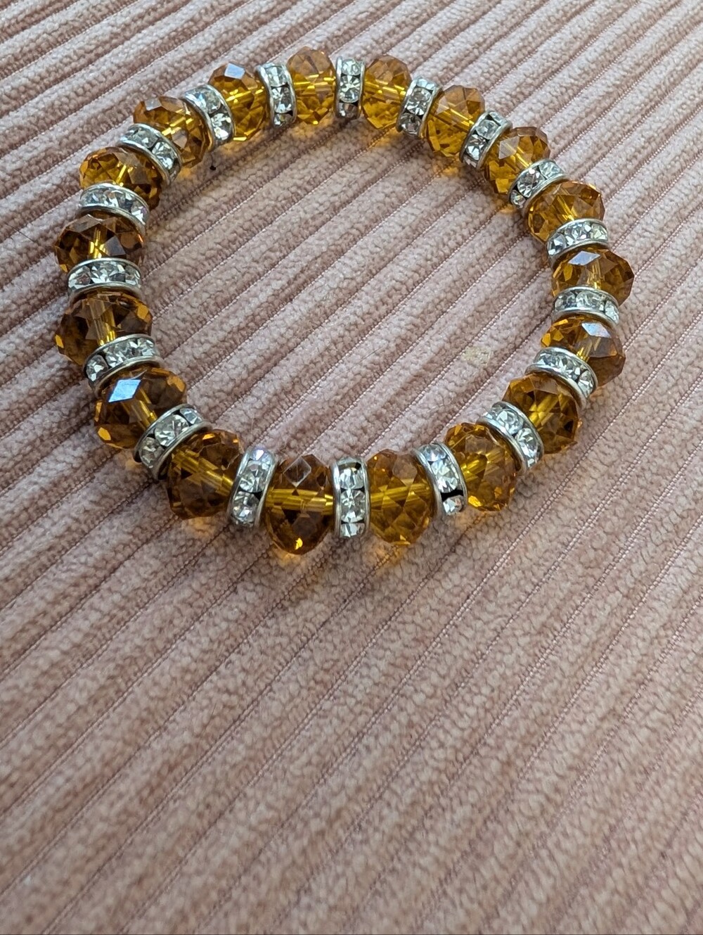 Amber Crystal & Rhinestone Rondelle Stretch Bracelet - Picture 2 of 5